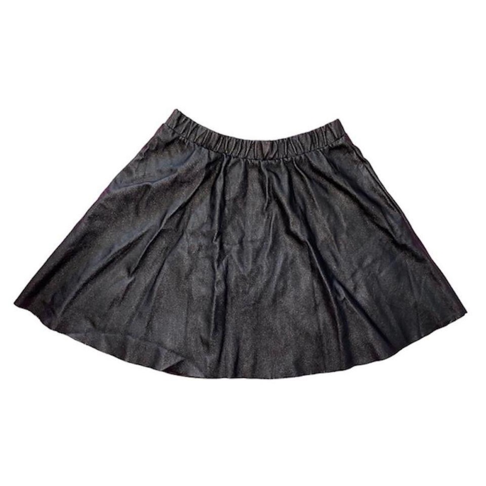 Black skater skirt faux leather flowy mini skirt